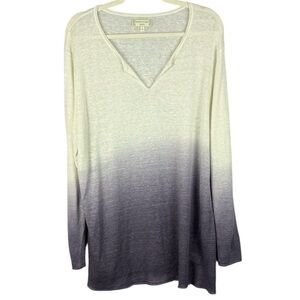 Sigrid Olsen Studio Linen Cream Purple Ombre Long Sleeve V-Neck 1X Top